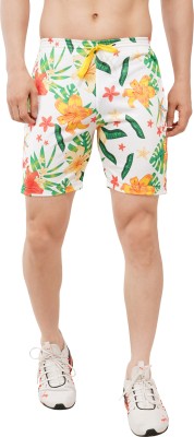 Obvio Floral Print Men White Beach Shorts