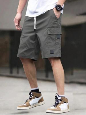 Pitzz Solid Men Dark Grey Cargo Shorts