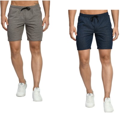 KAVYA Solid Men Grey, Light Blue Bermuda Shorts