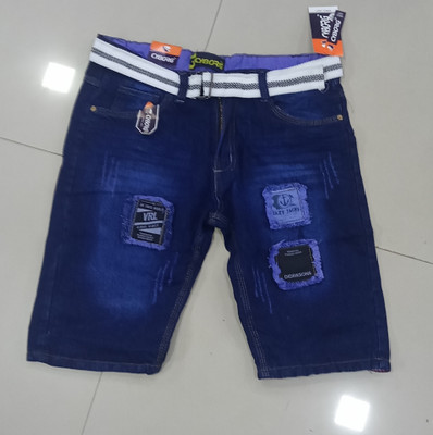 HYOOOOOO Solid Men Denim Blue Denim Shorts