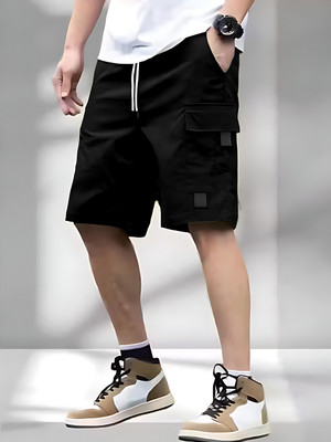 Shree Yamuna Prints Solid Men Black Cargo Shorts, Sports Shorts, Casual Shorts