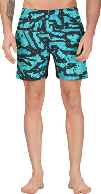 NINQ Printed Men Black, Light Blue Night Shorts