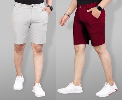 INDICLUB Solid Men Silver, Maroon Sports Shorts