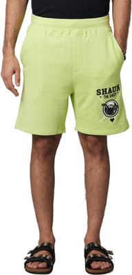 Celio Graphic Print Men Green Basic Shorts