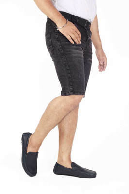 QFA Dyed/Washed Men Denim Black Denim Shorts