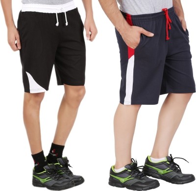 GLAMPANDA Color Block Men Dark Blue, Black Sports Shorts