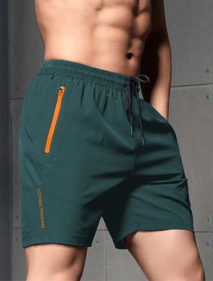 LOTHRIC Solid Men Green Gym Shorts