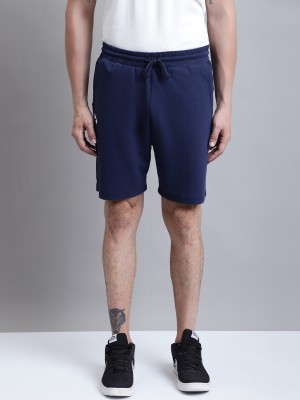 A nd J Solid Men Dark Blue Sports Shorts