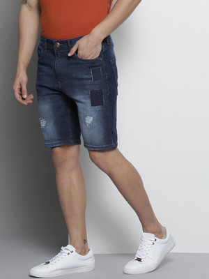 The Indian Garage Co. Self Design Men Blue Denim Shorts