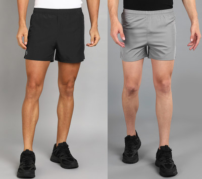 Moda Rapido Solid Men Black, Silver Running Shorts