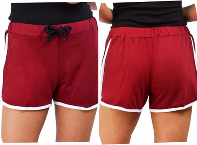D C H Solid Women Maroon Basic Shorts
