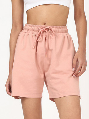 BEWAKOOF Solid Women Pink Regular Shorts