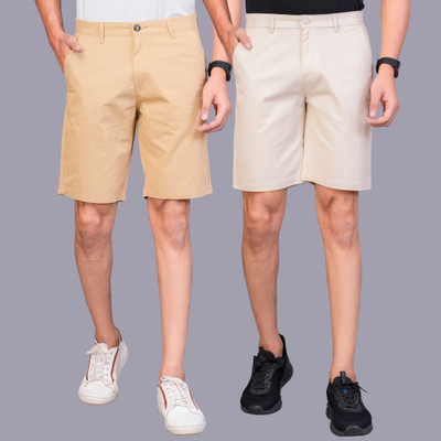 Librazo Solid Men Beige Regular Shorts