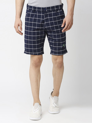 Thomas Scott Checkered Men Dark Blue Basic Shorts