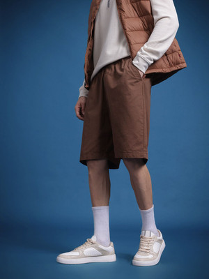 Roadster Solid Men Brown Regular Shorts