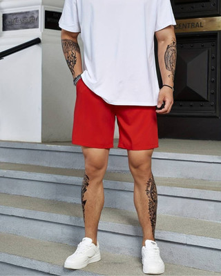 FLYNOFF Solid Men Red Basic Shorts