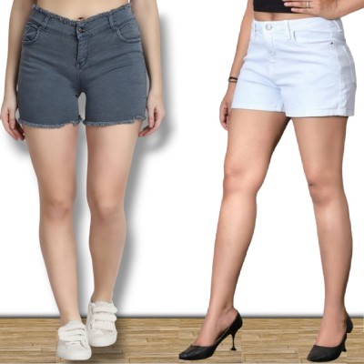 Perfect Outlet Solid Women Denim Grey Denim Shorts