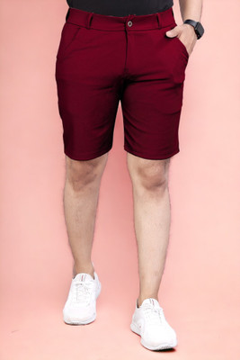 INDICLUB Solid Men Maroon Regular Shorts