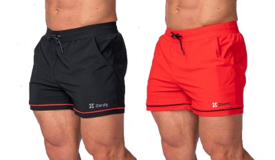 zenfit Solid Men Black, Red Sports Shorts