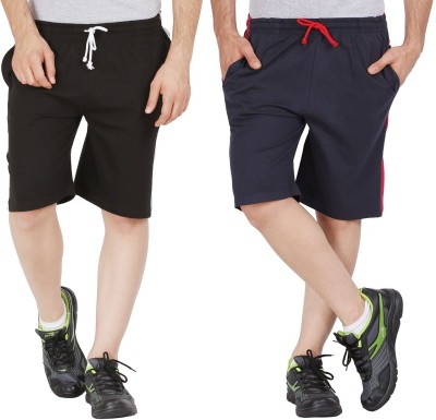 GLAMPANDA Solid, Color Block Men Black, Dark Blue Bermuda Shorts