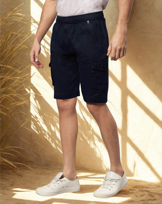 Ho Bindaass Solid Men Dark Blue Cargo Shorts