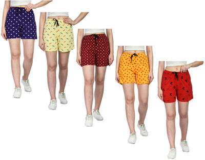 IndiWeaves Printed Women Purple, Orange, Red Regular Shorts