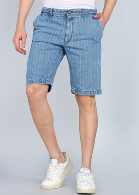 INDIAN TERRAIN Striped Men Blue Denim Shorts