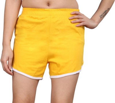 POPLENS Solid Women Yellow Regular Shorts