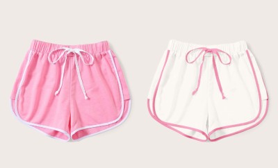 vivient Solid Women Pink, White Regular Shorts