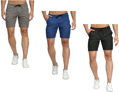 KAVYA Solid Men Grey, Blue, Black Bermuda Shorts