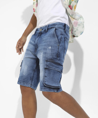 CAMPUS SUTRA Self Design Men Denim Blue Denim Shorts