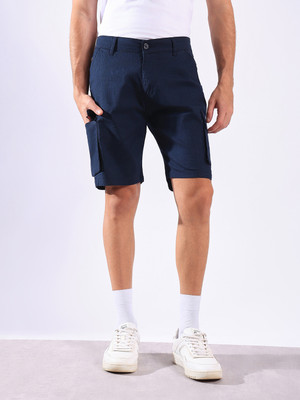 Hence Self Design Men Dark Blue Cargo Shorts