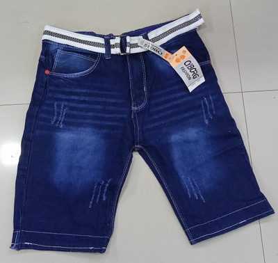 QFA Self Design Men Denim Blue Denim Shorts
