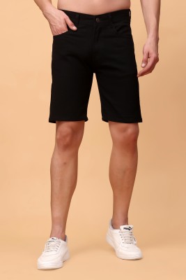 PRJ IN STYLE Solid Men Denim Black Basic Shorts