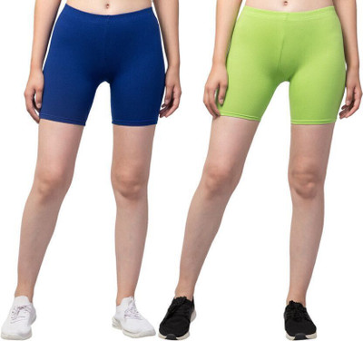 HiRRuX Solid Women Dark Blue, Light Green Regular Shorts