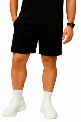 closay Solid Men Black Gym Shorts, High Waist Shorts, Regular Shorts, Casual Shorts