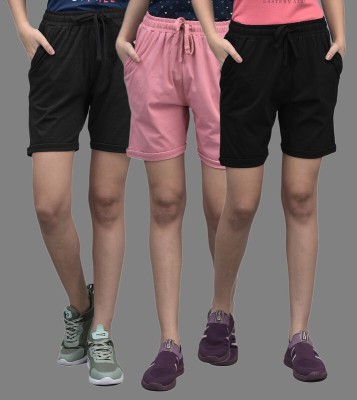 Dollar Solid Women Reversible Black, Pink Sports Shorts