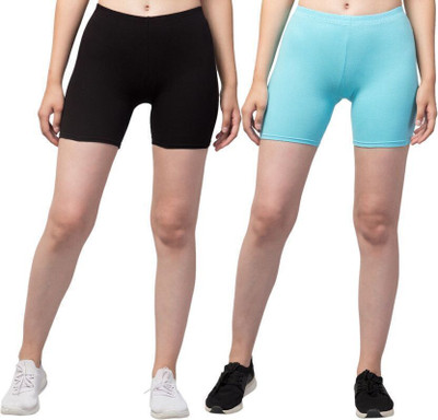 HiRRuX Solid Women Black, Light Blue Basic Shorts