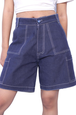 Padinam Solid Women Blue Cargo Shorts