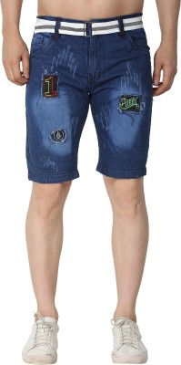 NIRALI Embroidered Men Denim Blue Denim Shorts