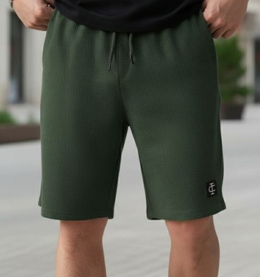 INDICLUB Self Design Men Green Regular Shorts
