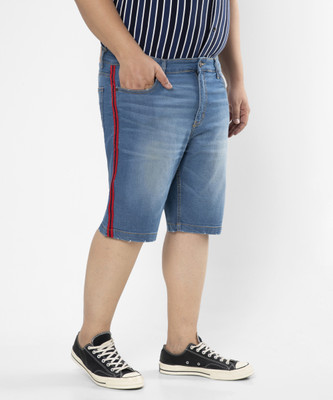 Instafab Plus Striped Men Denim Blue Denim Shorts