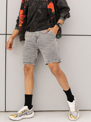 Kook N Keech Solid Men Grey Denim Shorts