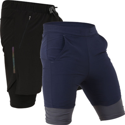 never lose Self Design Men Blue, Black Running Shorts