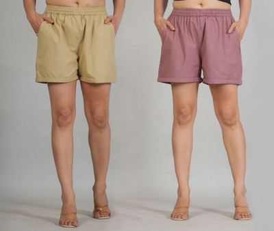 VENITYWAVE Solid Women Beige, Pink Casual Shorts