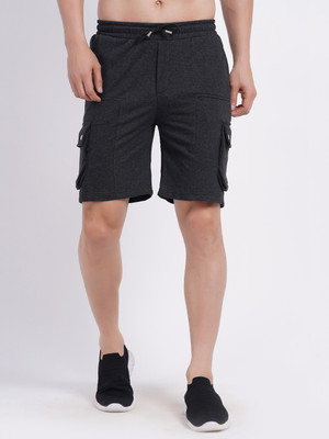 CLOTHINK India Self Design Men Black Denim Shorts