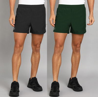 Moda Rapido Solid Men Black, Dark Green Running Shorts