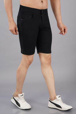 NIVASU Solid Men Black Denim Shorts