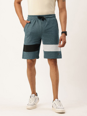 HouseOfCommon Solid, Color Block Men Green Chino Shorts, Regular Shorts