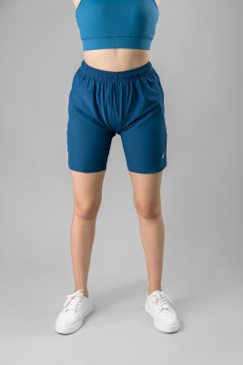 FLURR Solid Women Dark Blue Sports Shorts